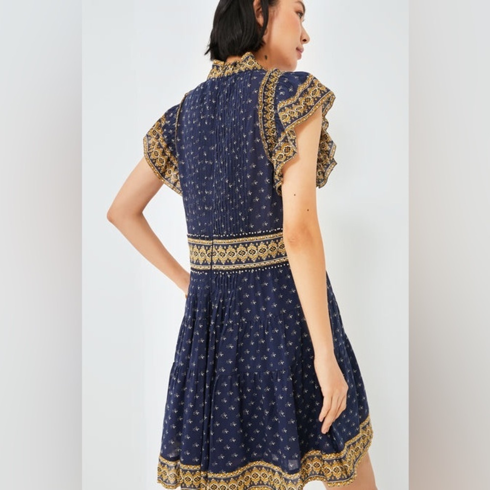 New! Sea New York Arlita Print Navy and Gold Flutter Tunic Mini Dress 💙 XS - Picture 3 of 8